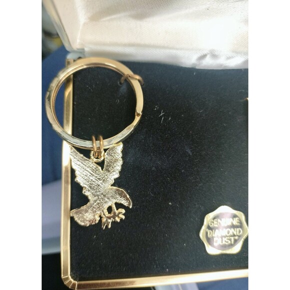 Marquis Genuine Diamond Dust Eagle Key Ring Matching Money Clip Gold Tone Metal - Picture 12 of 15